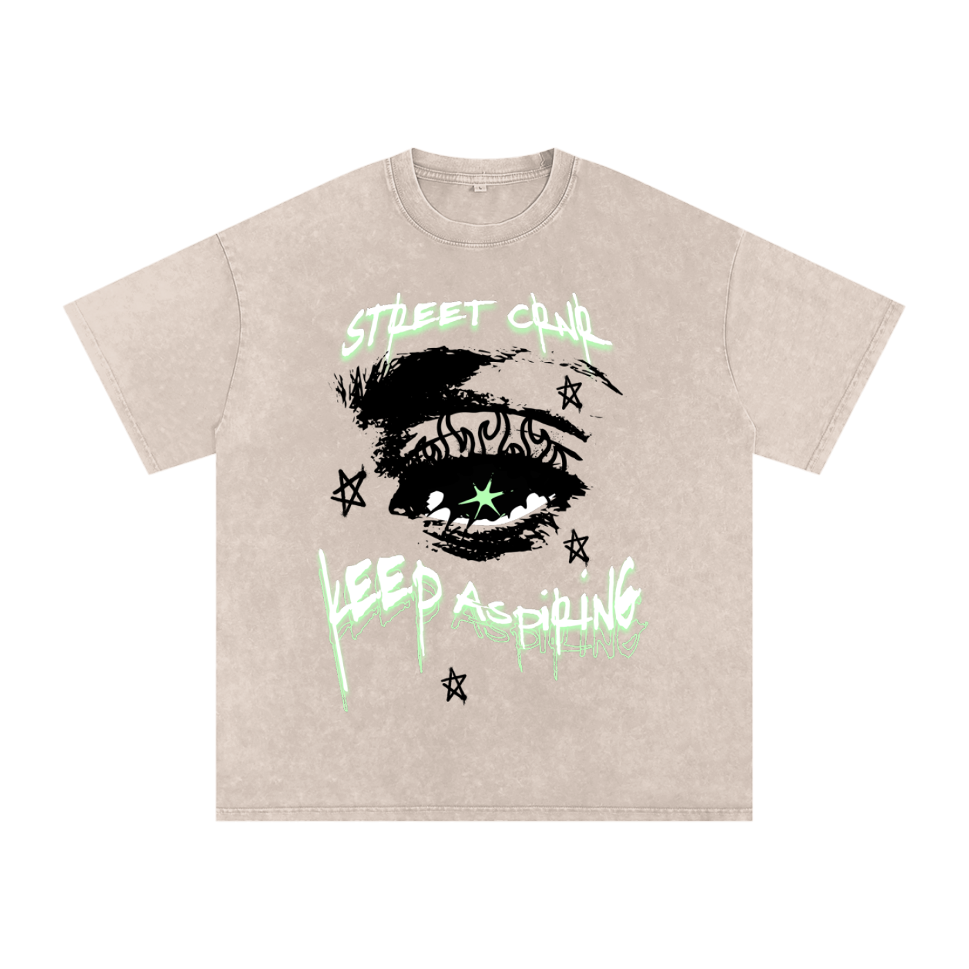 Acid Wash Oversize Graphic T-Shirt - keep aspiring