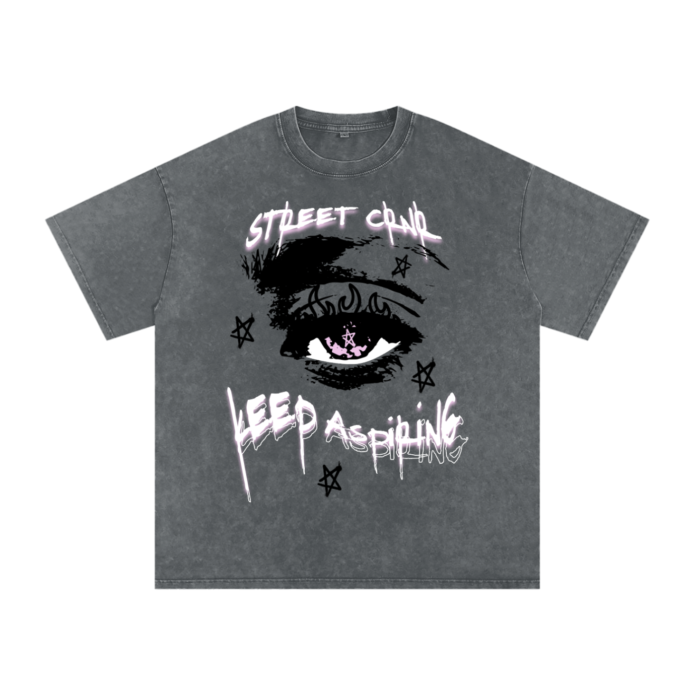 Acid Wash Oversize Graphic T-Shirt - keep aspiring