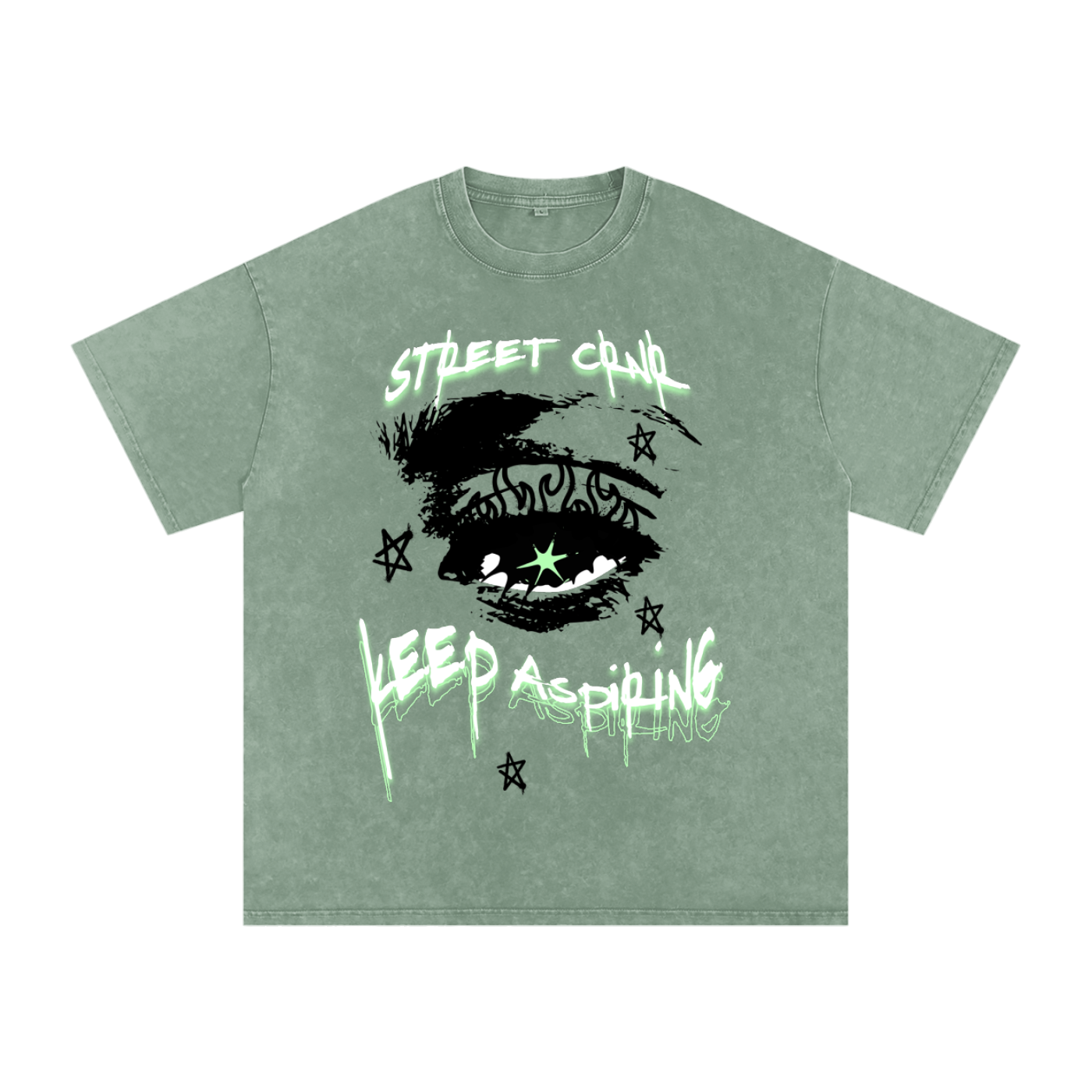 Acid Wash Oversize Graphic T-Shirt - keep aspiring