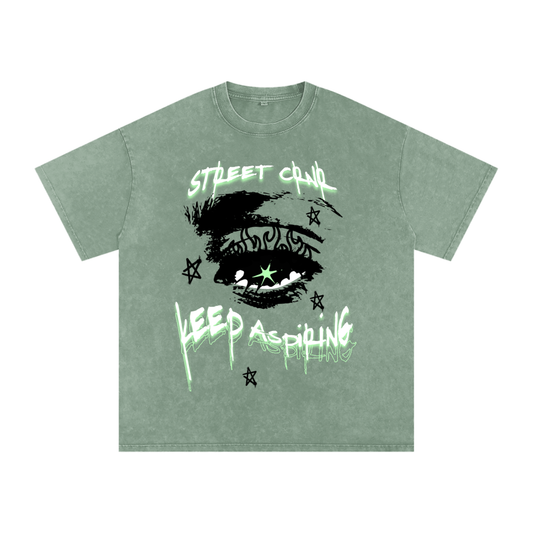 Acid Wash Oversize Graphic T-Shirt - keep aspiring