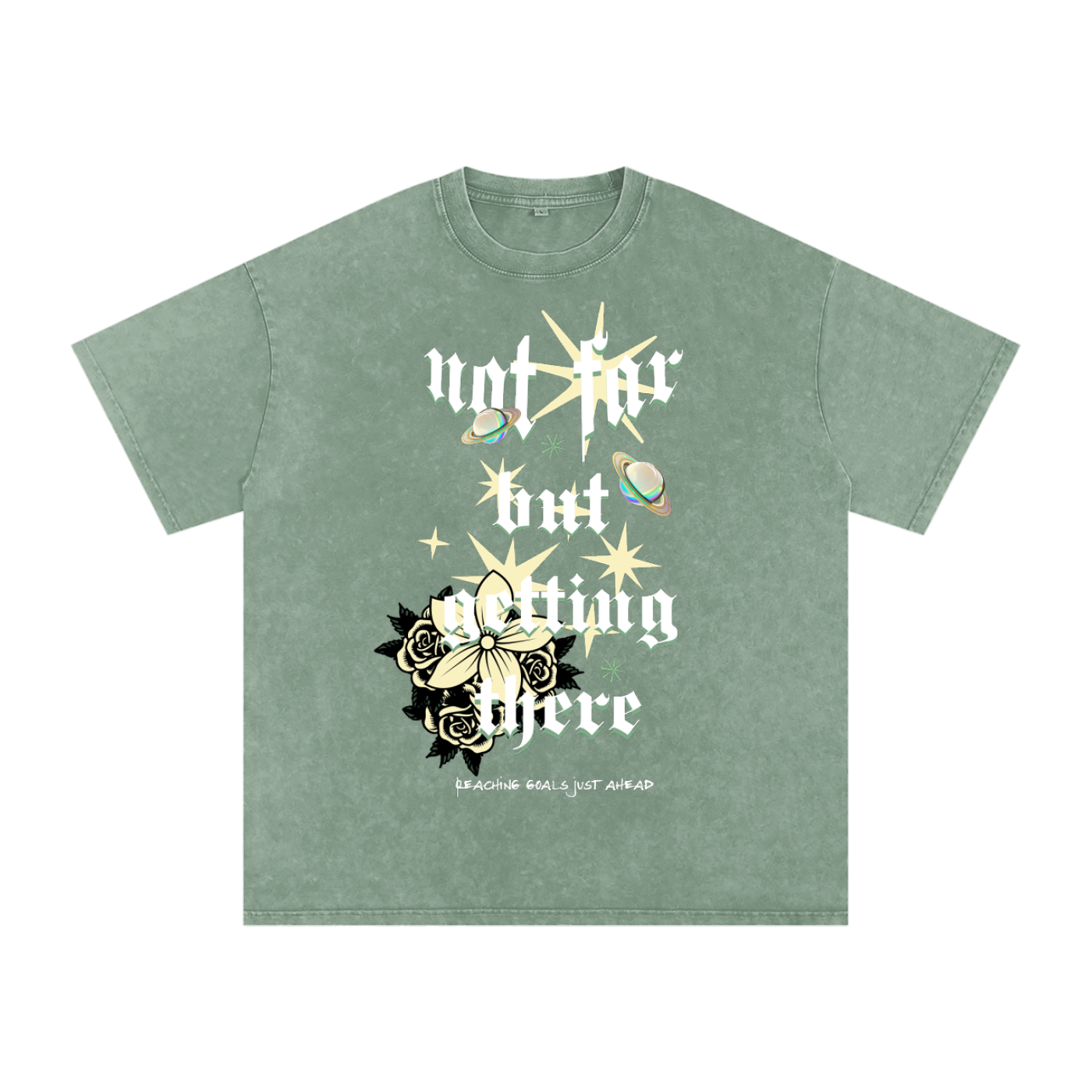 Acid Wash Oversize Graphic T-Shirt - Not Far But Getting There