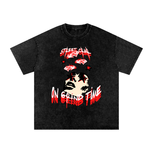 On grind time - street crnr acid wash tee