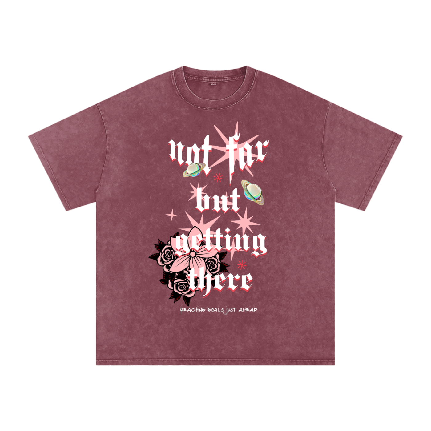 Acid Wash Oversize Graphic T-Shirt - Not Far But Getting There