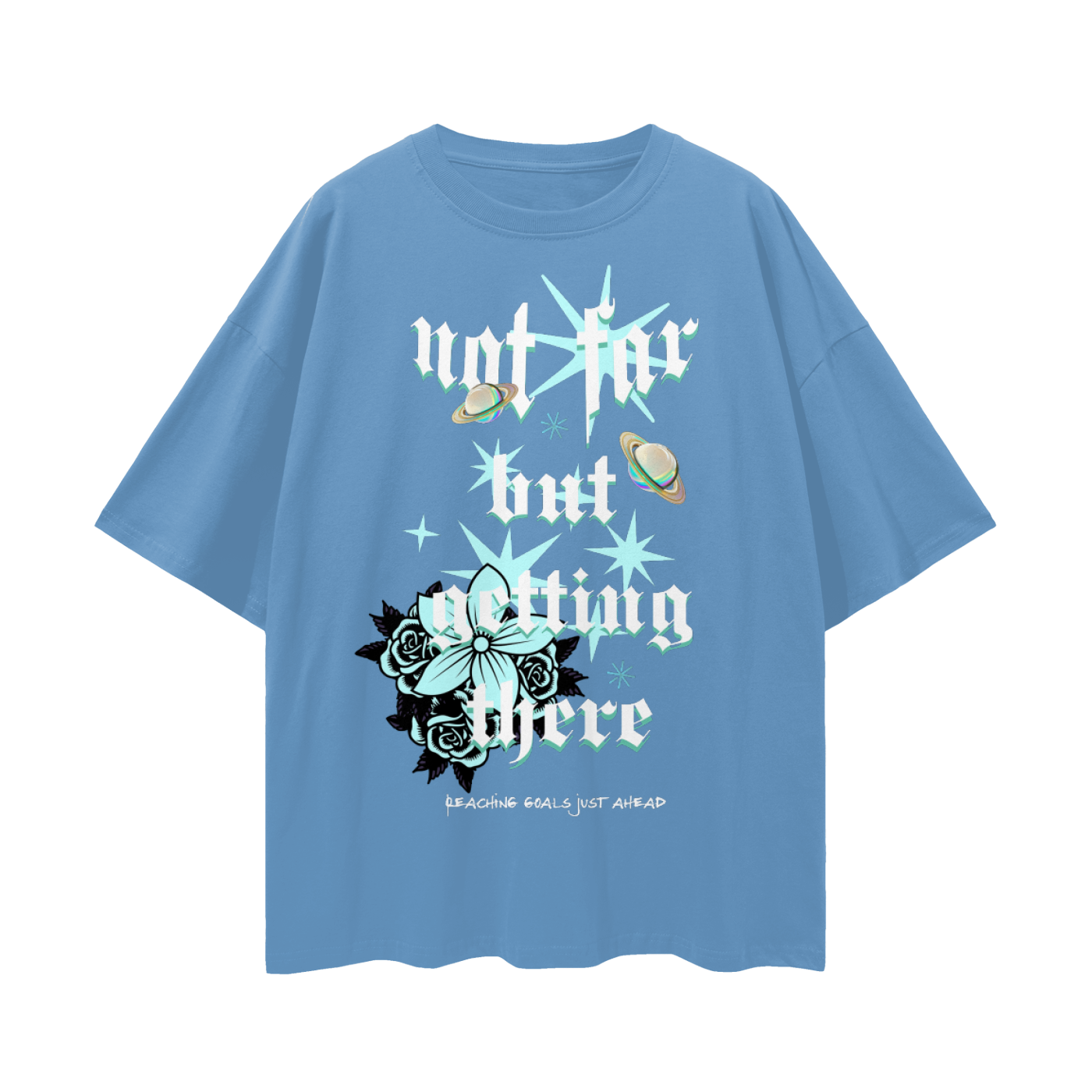 Oversize Deep Drop Shoulder Graphic Tee - Not Far But Getting There