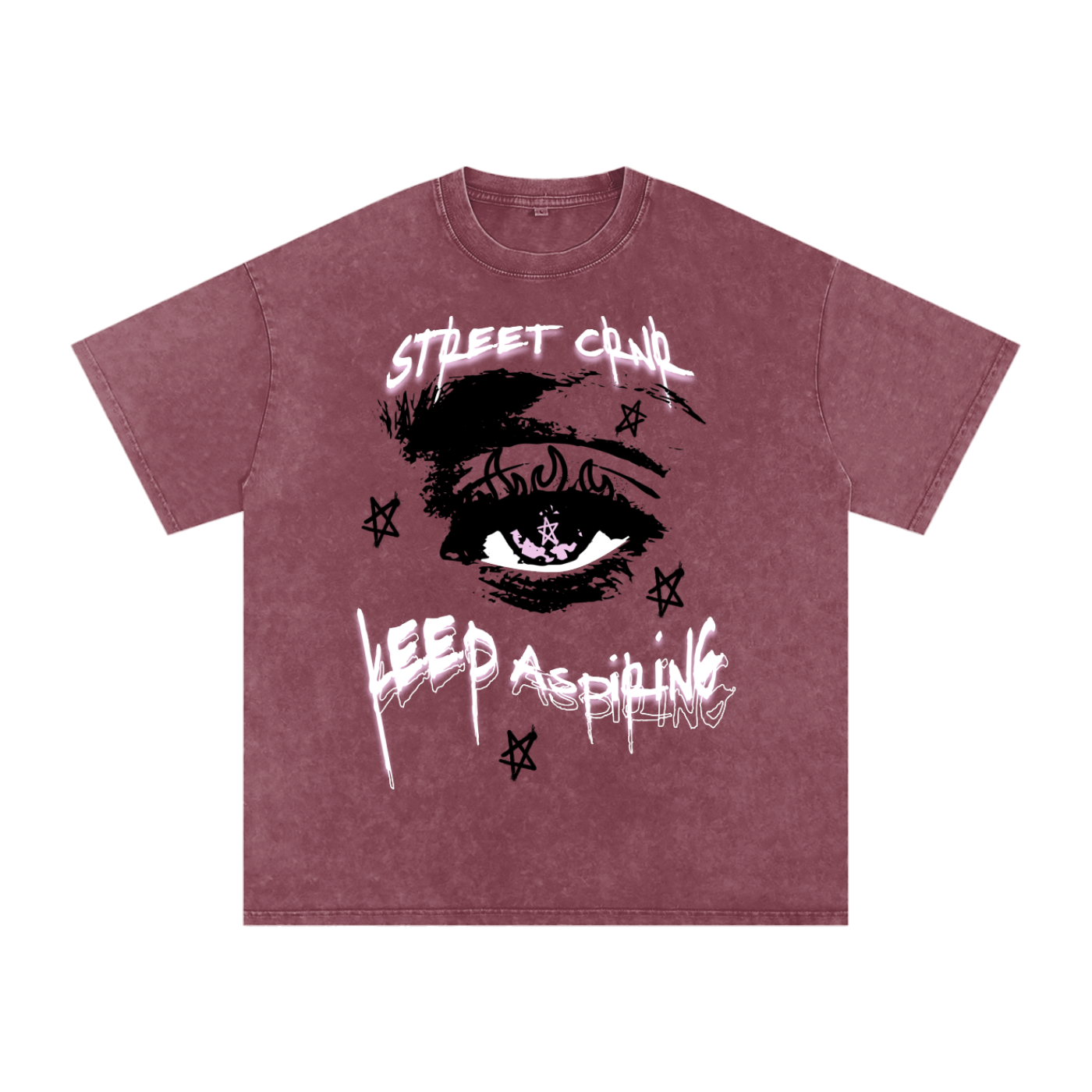Acid Wash Oversize Graphic T-Shirt - keep aspiring