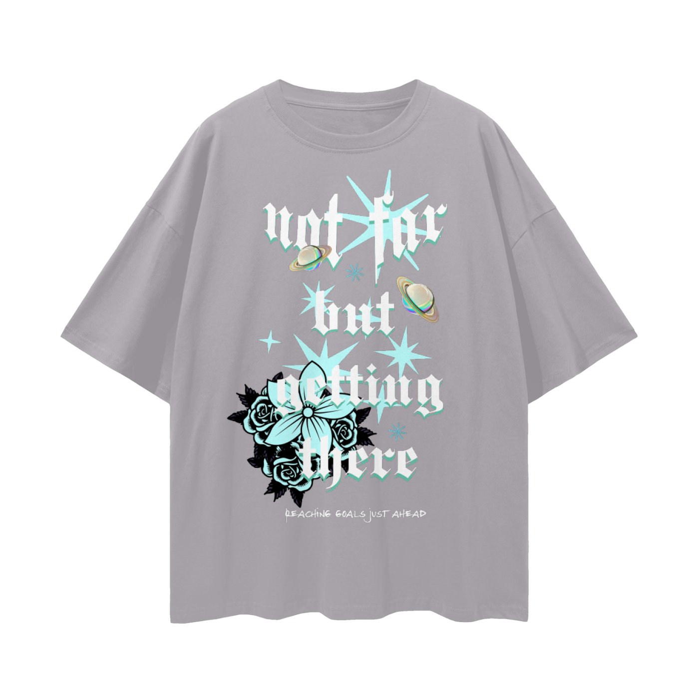 Oversize Deep Drop Shoulder Graphic Tee - Not Far But Getting There
