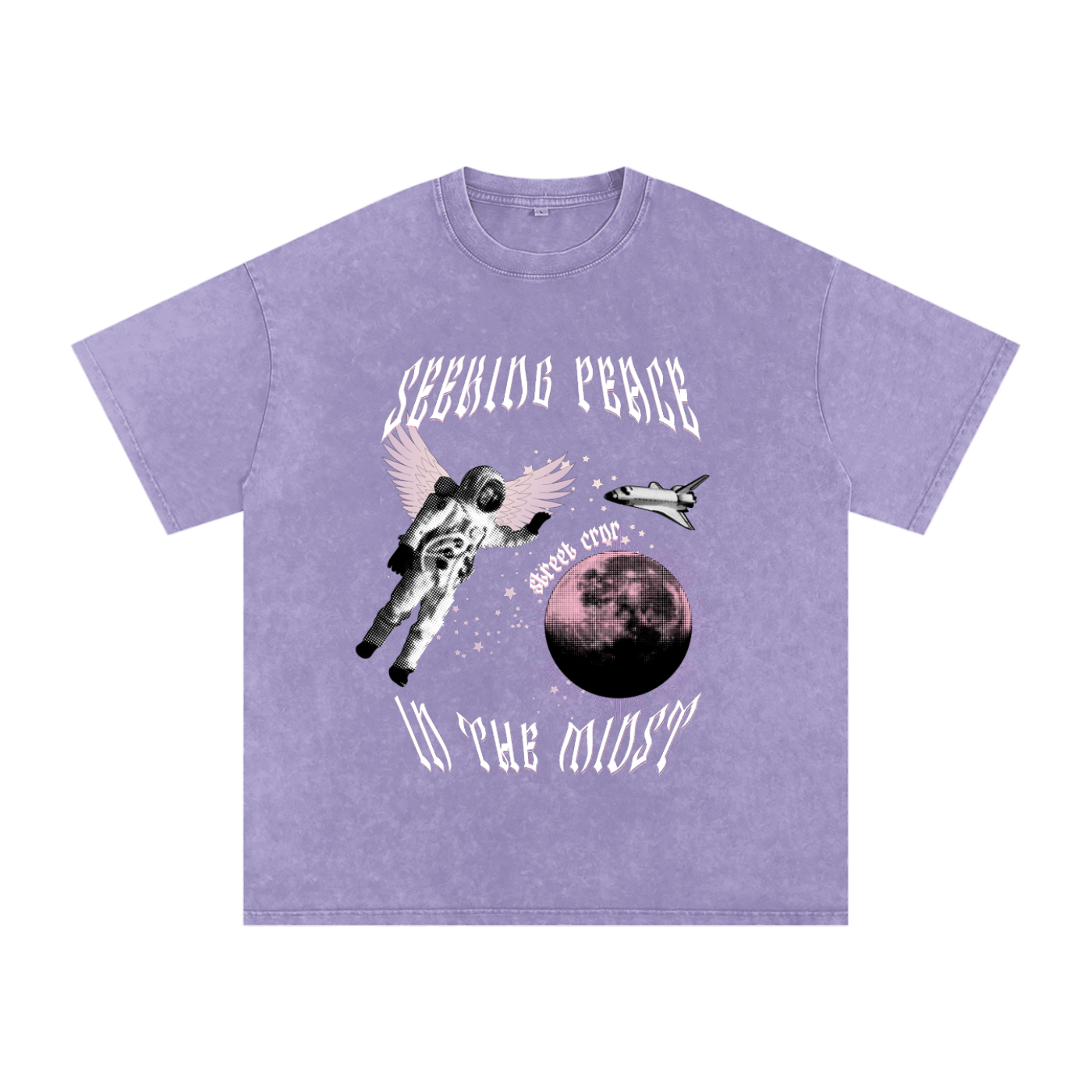 Acid Wash Oversize Graphic T-Shirt - seeking peace