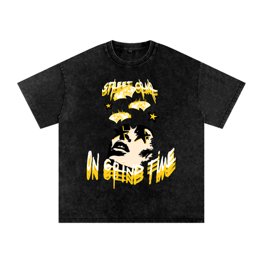 On grind time - street crnr acid wash tee