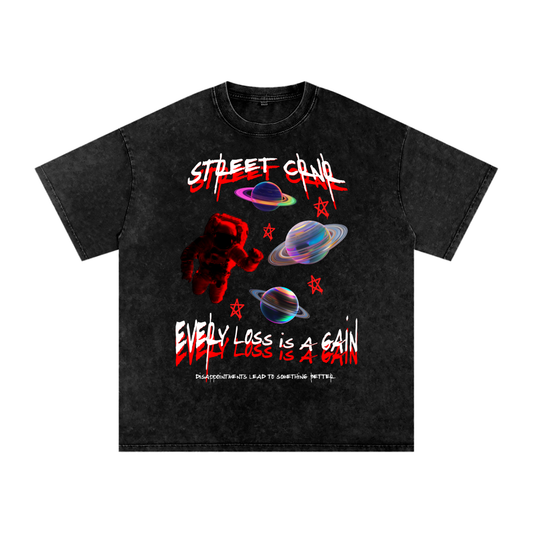 Acid Wash Oversize Graphic T-Shirt - Every Loss Is A Gain