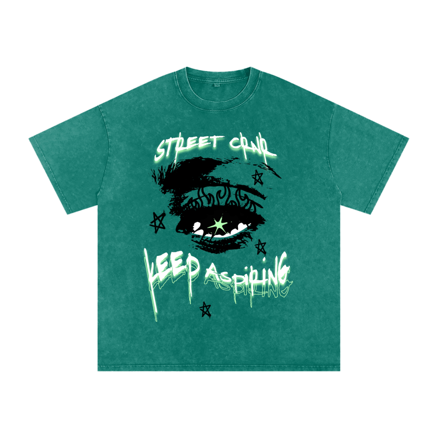 Acid Wash Oversize Graphic T-Shirt - keep aspiring