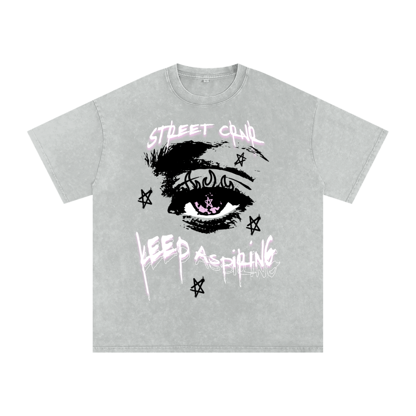 Acid Wash Oversize Graphic T-Shirt - keep aspiring