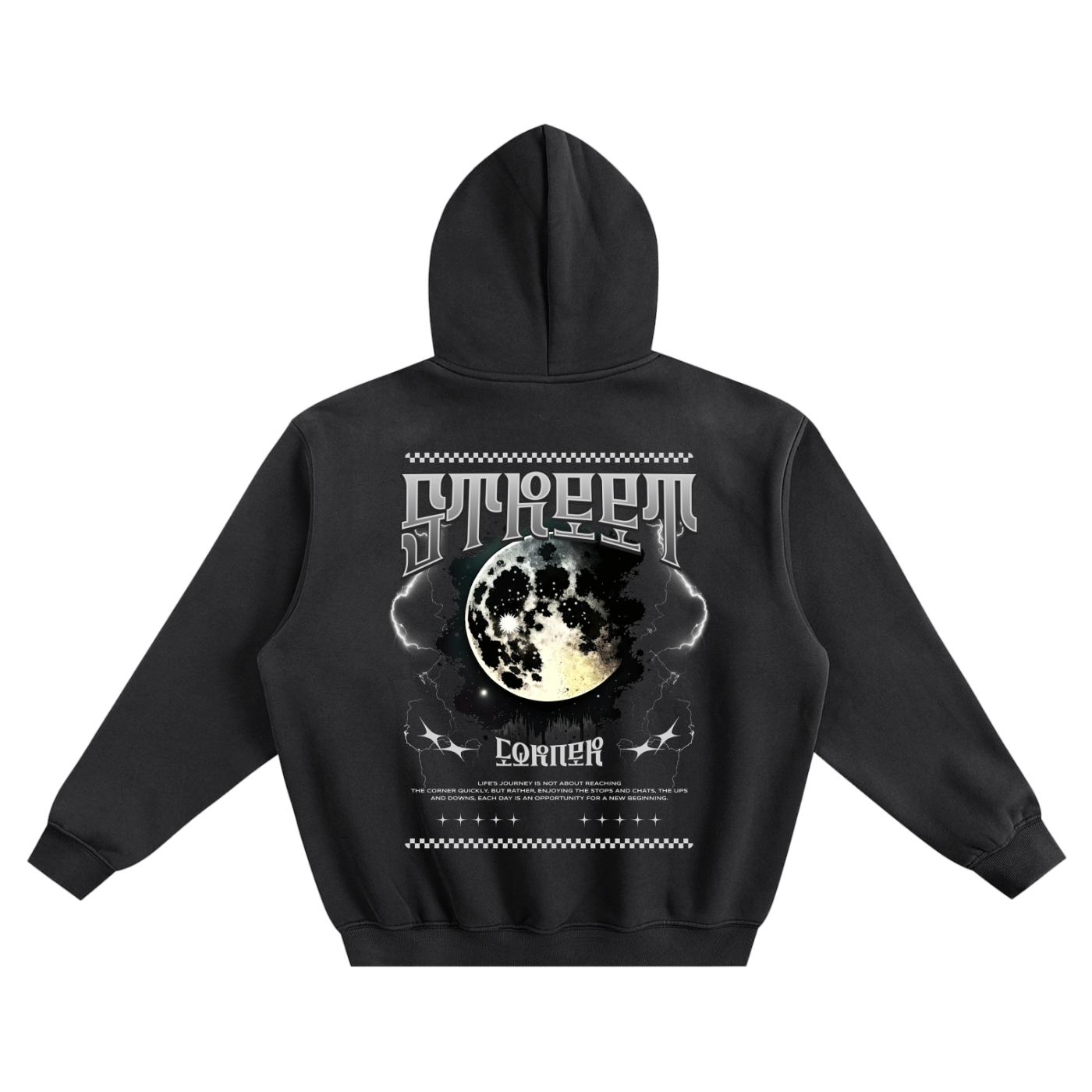 Fleeced Boxy Hoodie with Graphic - 350 msg