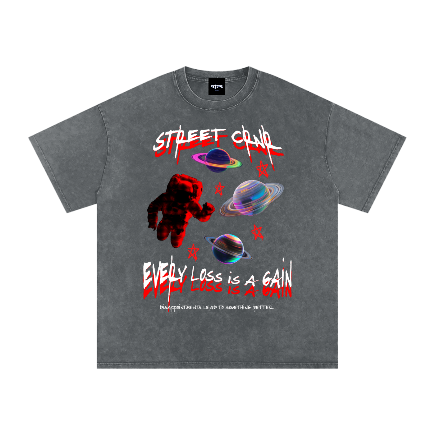 Acid Wash Oversize Graphic T-Shirt - Every Loss Is A Gain