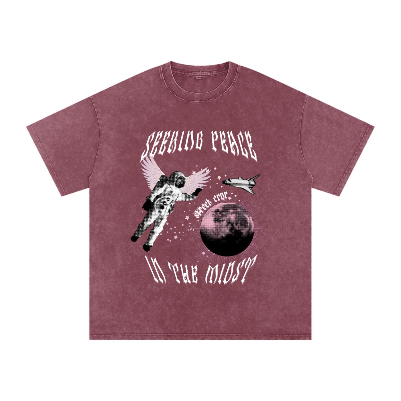 Acid Wash Oversize Graphic T-Shirt - seeking peace