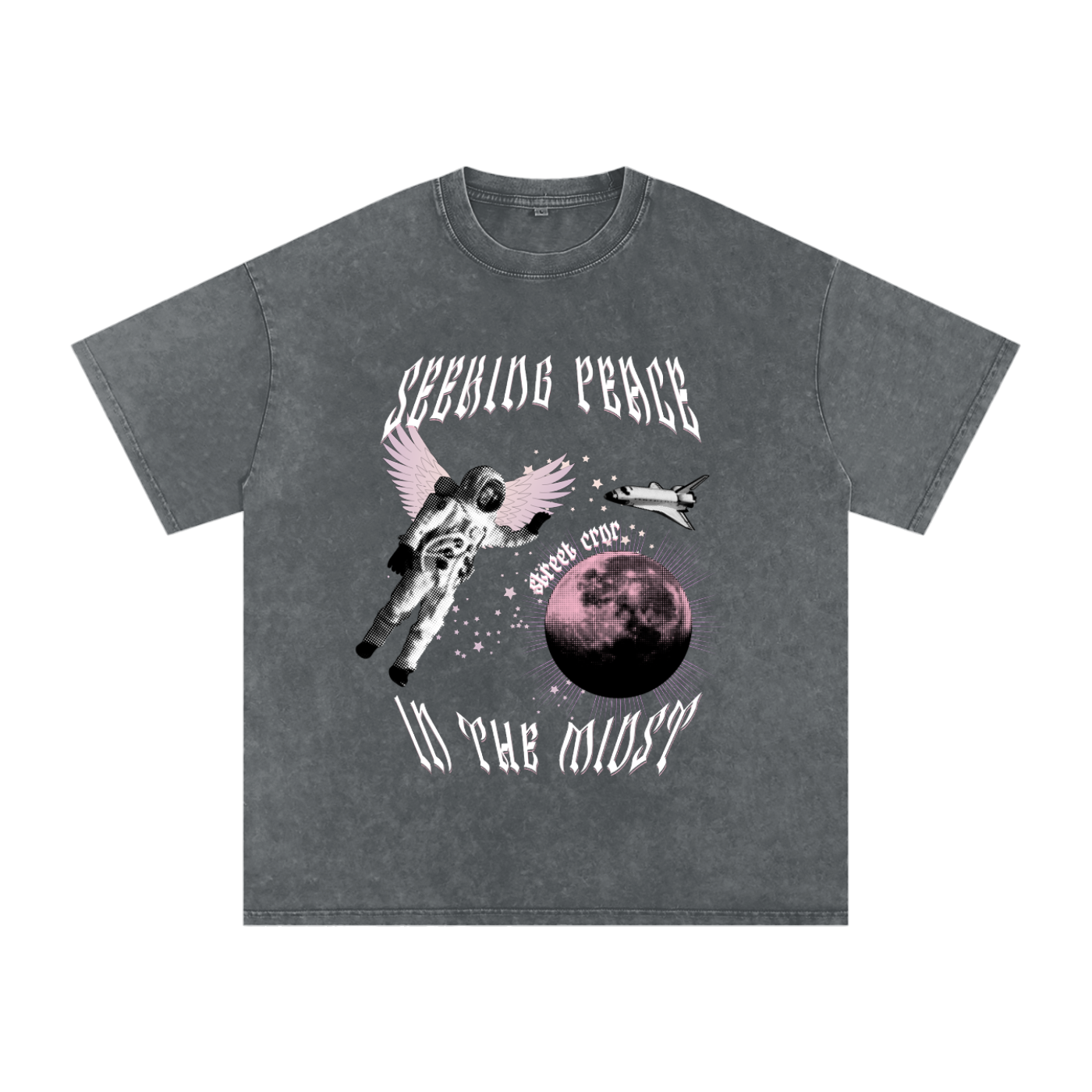Acid Wash Oversize Graphic T-Shirt - seeking peace