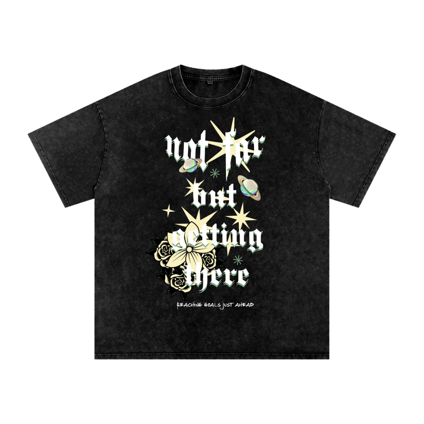 Acid Wash Oversize Graphic T-Shirt - Not Far But Getting There