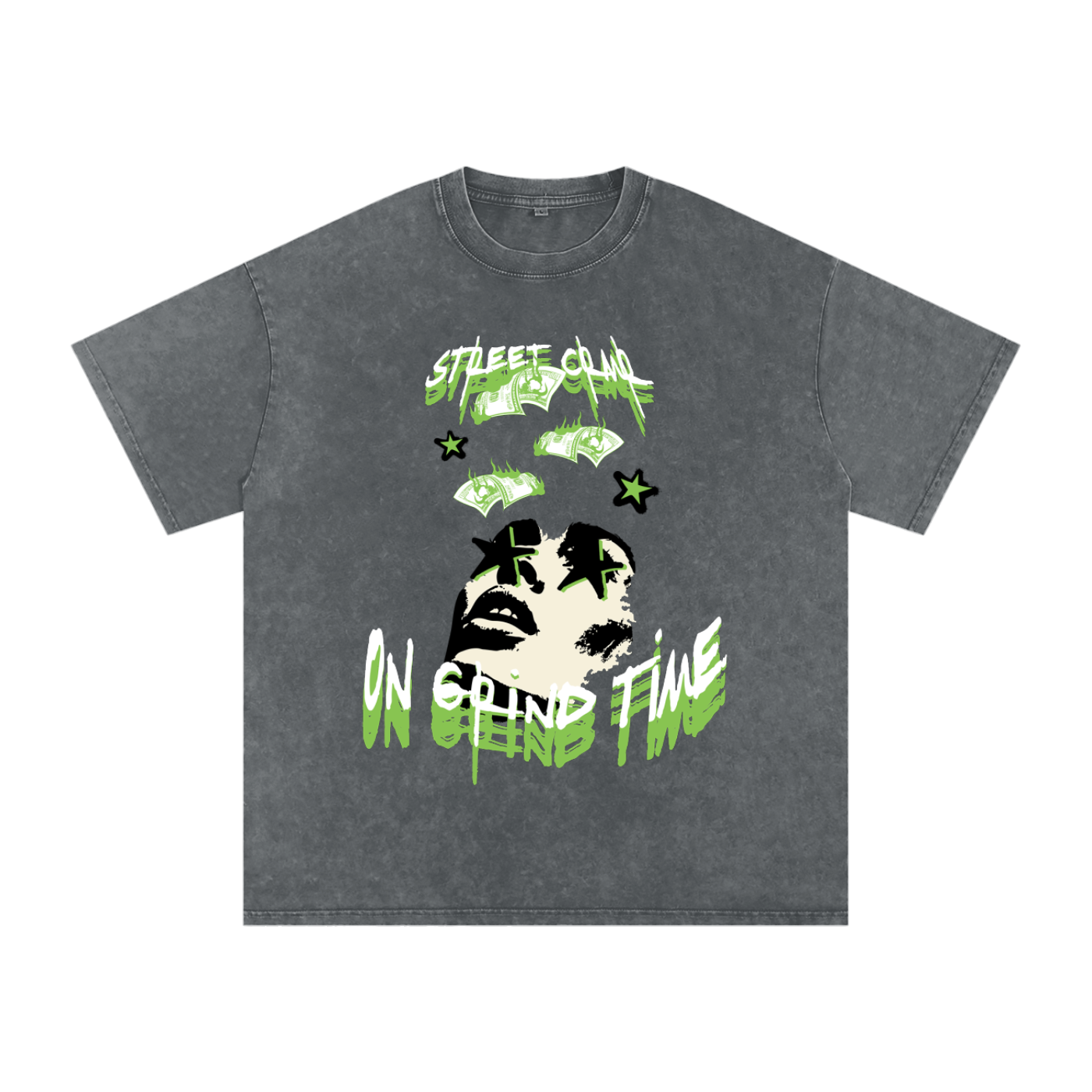On grind time - street crnr acid wash tee