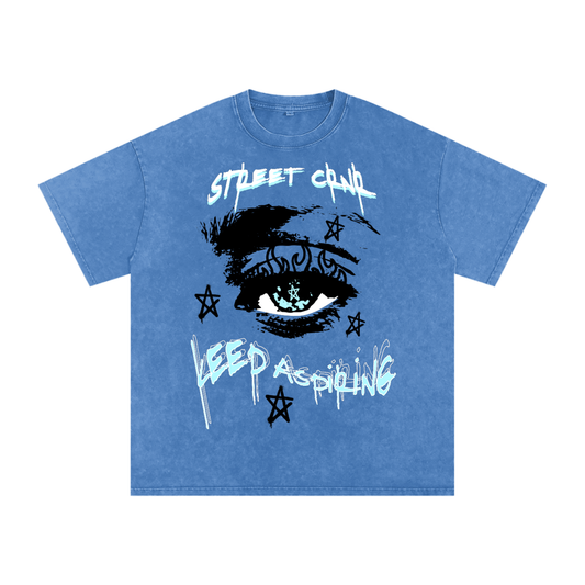 Acid Wash Oversize Graphic T-Shirt - keep aspiring