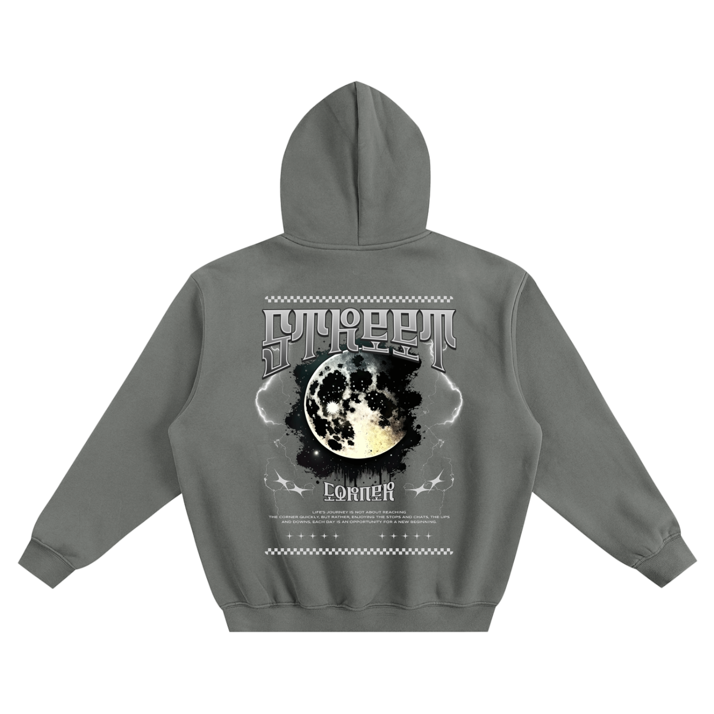 Fleeced Boxy Hoodie with Graphic - 350 msg