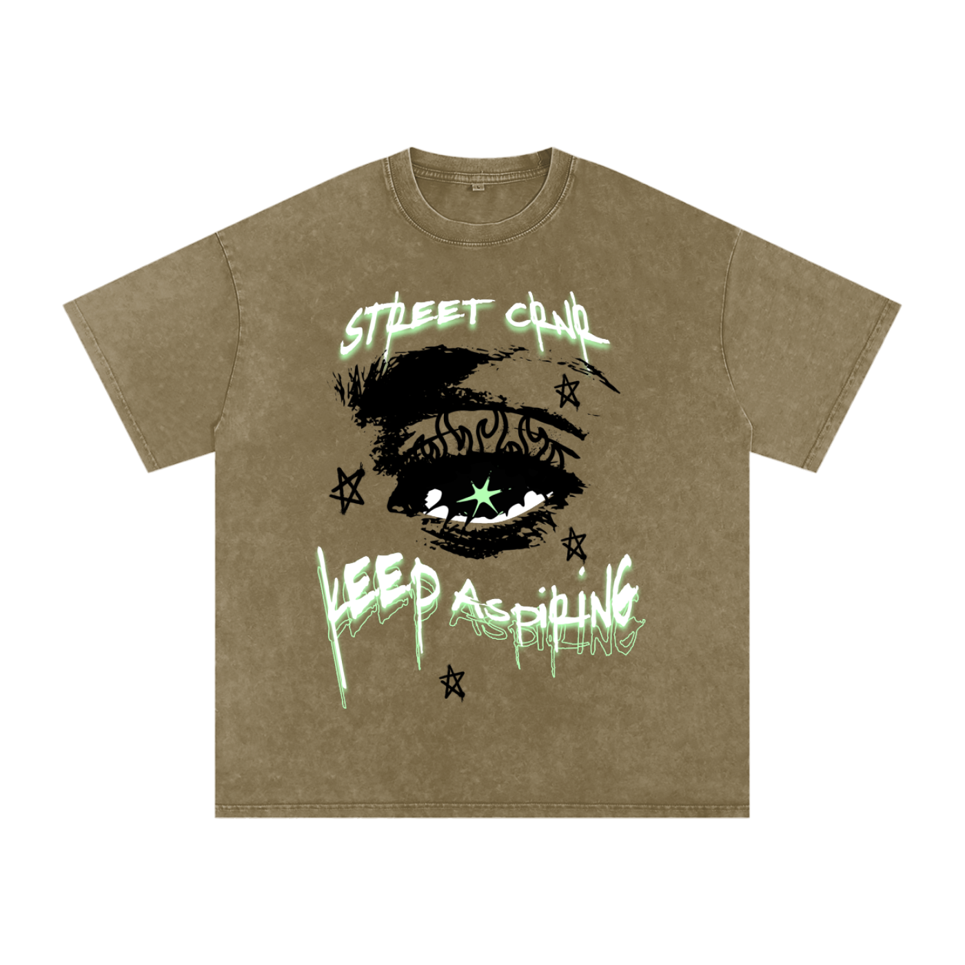 Acid Wash Oversize Graphic T-Shirt - keep aspiring