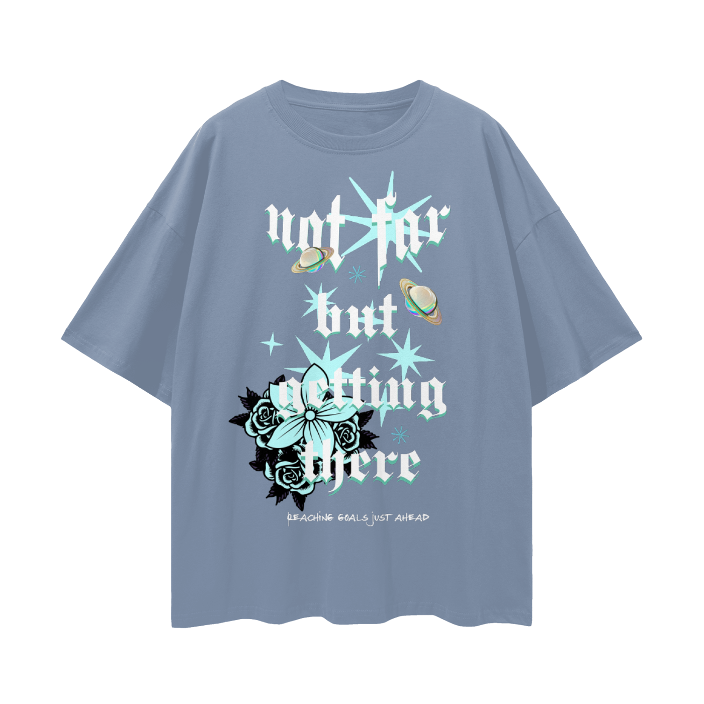 Oversize Deep Drop Shoulder Graphic Tee - Not Far But Getting There