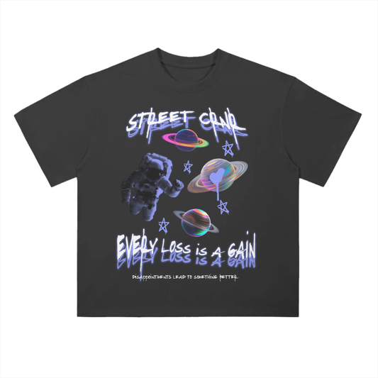 Heavyweight Drop Shoulder Cotton Graphic T-Shirt - Every Loss Is A Gain