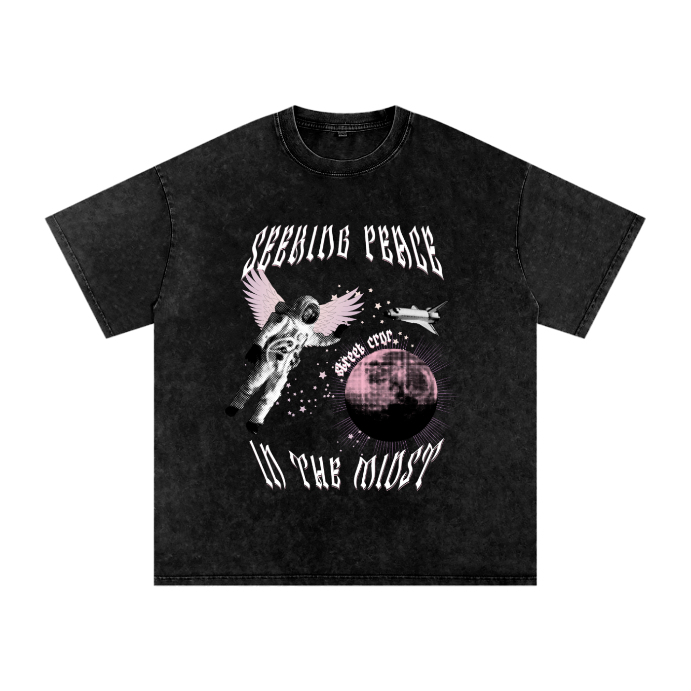 Acid Wash Oversize Graphic T-Shirt - seeking peace