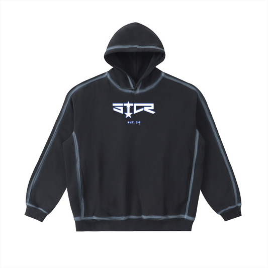 Black hoodie with a logo on a white background