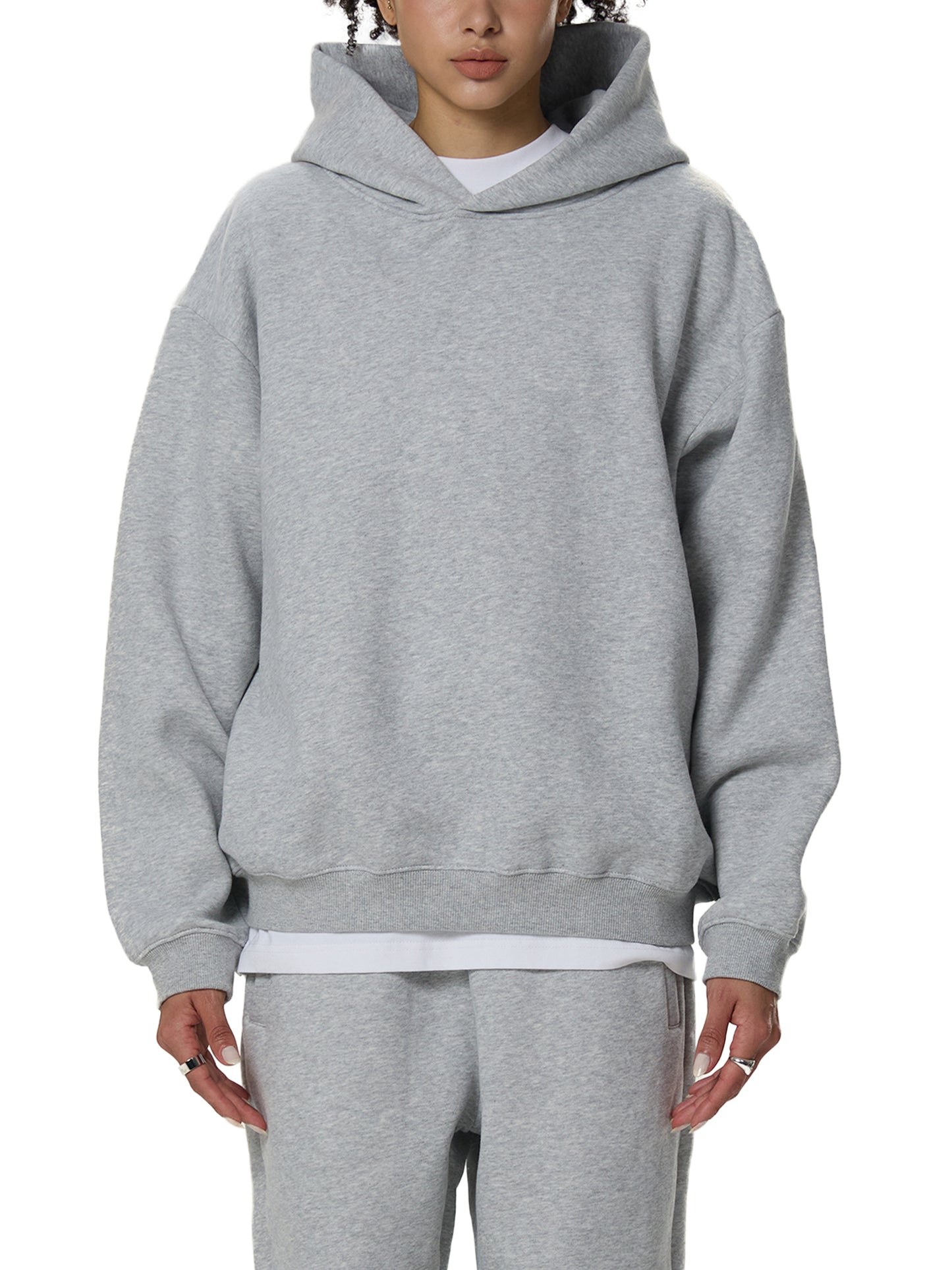 Fleeced Boxy Hoodie with Graphic - 350 msg
