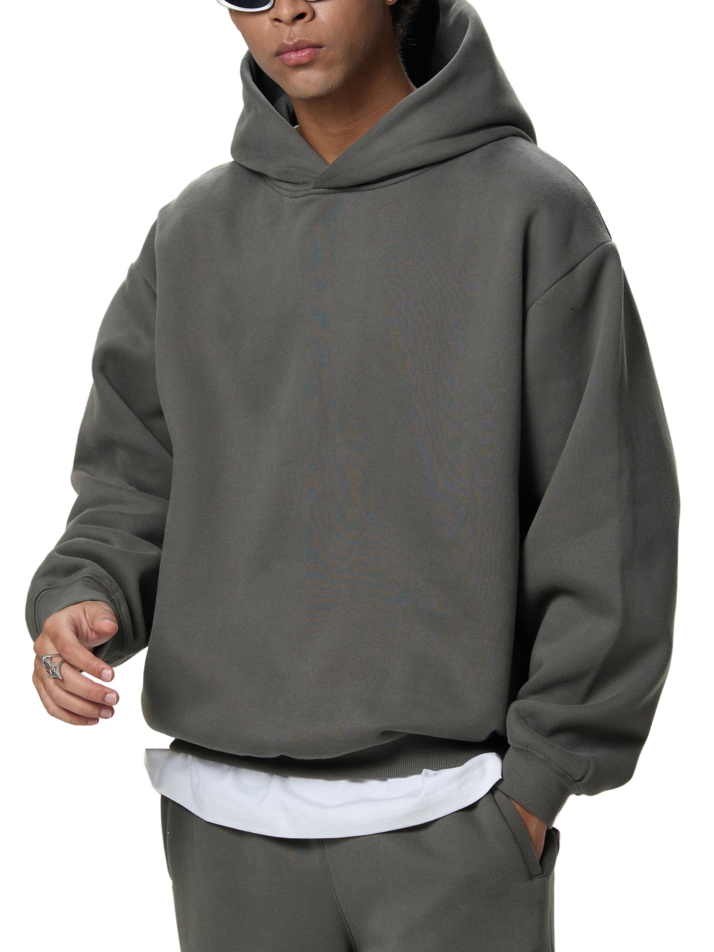 Fleeced Boxy Hoodie with Graphic - 350 msg